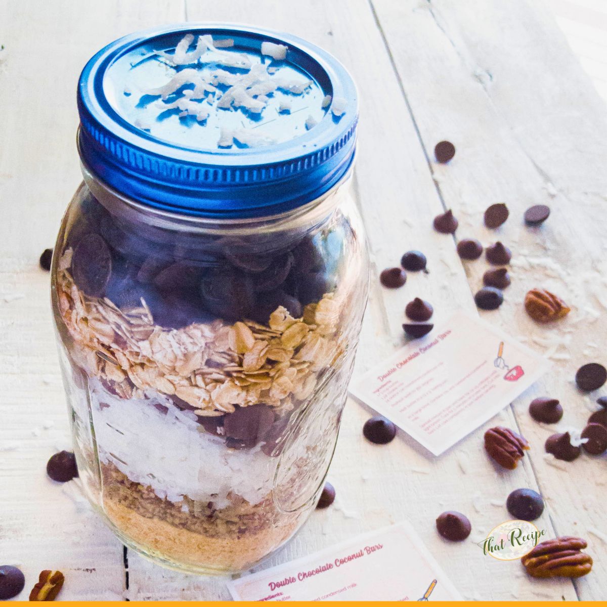 Double chocolate coconut bar mix in a jar