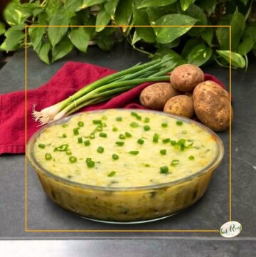 cheesy potato casserole in a dish