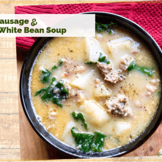 top down view of Tuscan Sausage and White Bean Soup