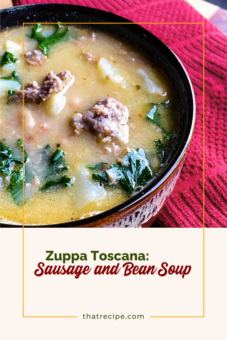 Sausage and white bean soup with kale in bowl