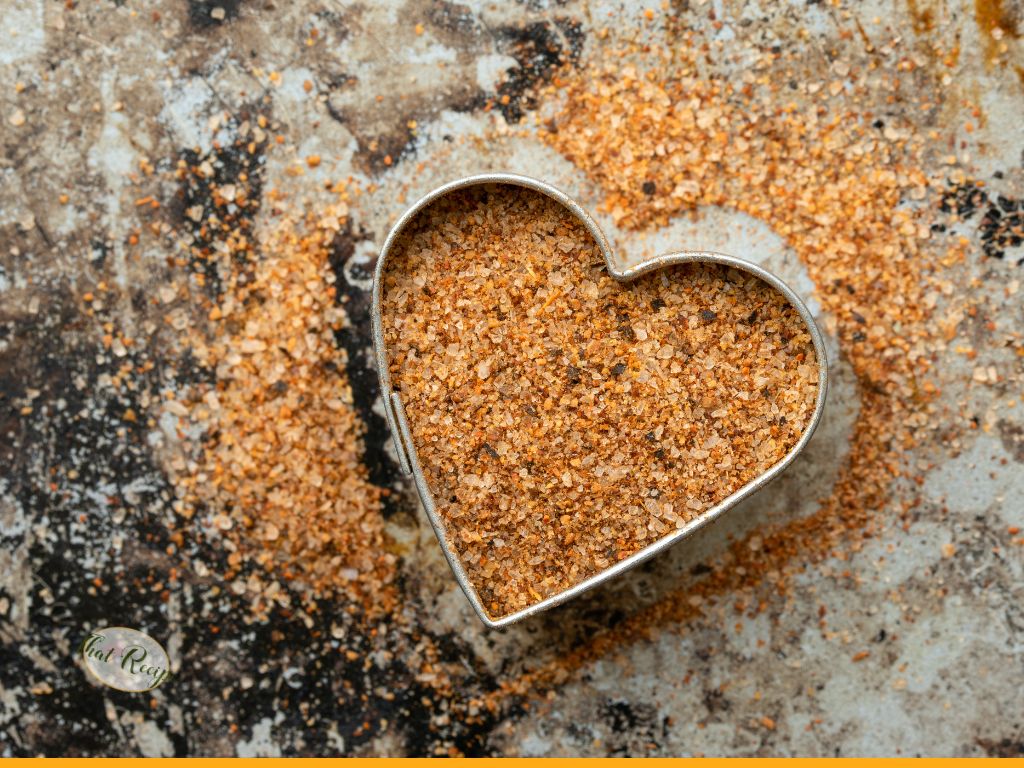 cajun seasoning mix on a marble background with a heart shaped cookie cutter