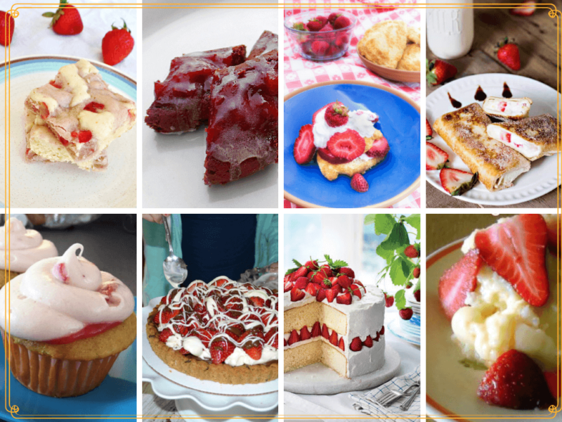 collage of baked fresh strawberry desserts