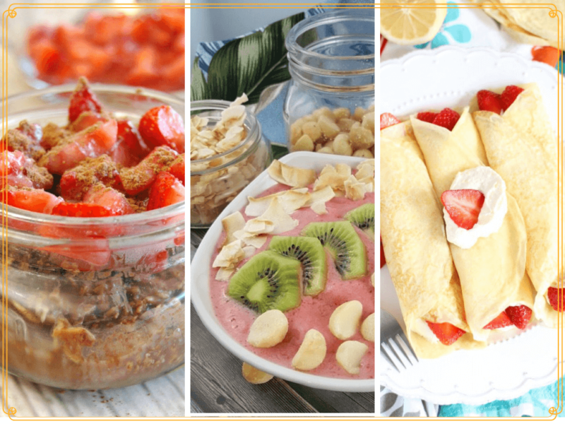 collage of strawberry breakfasts