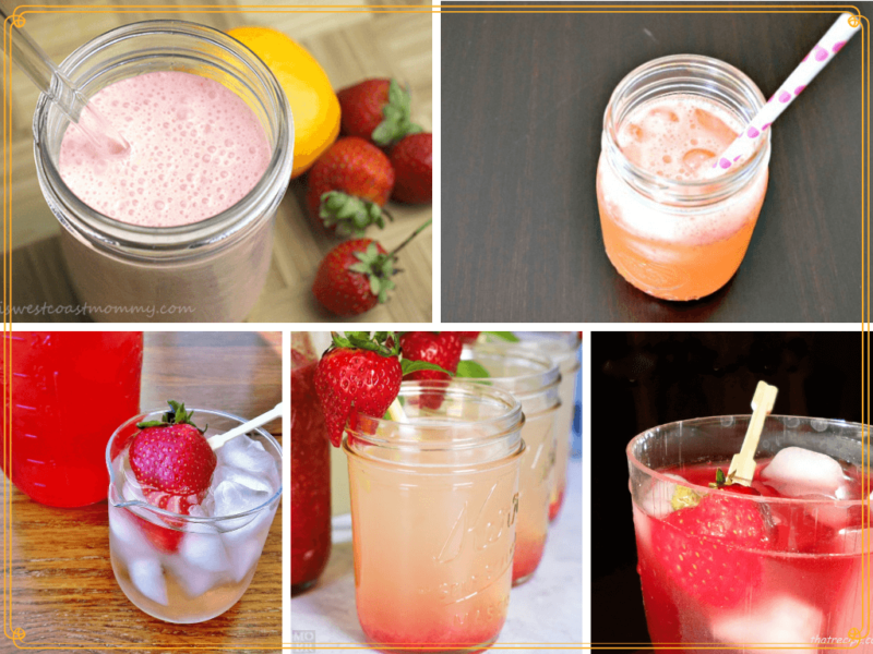 collage of strawberry drinks