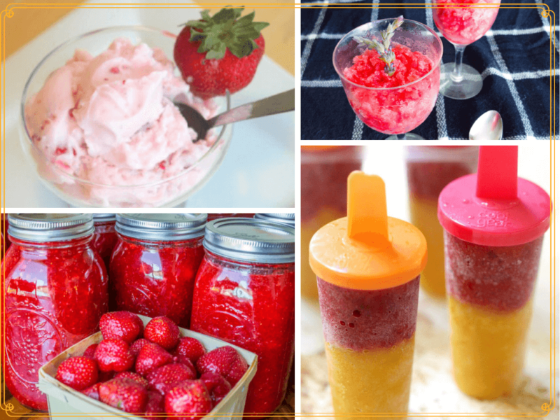 collage of frozen strawberry treats