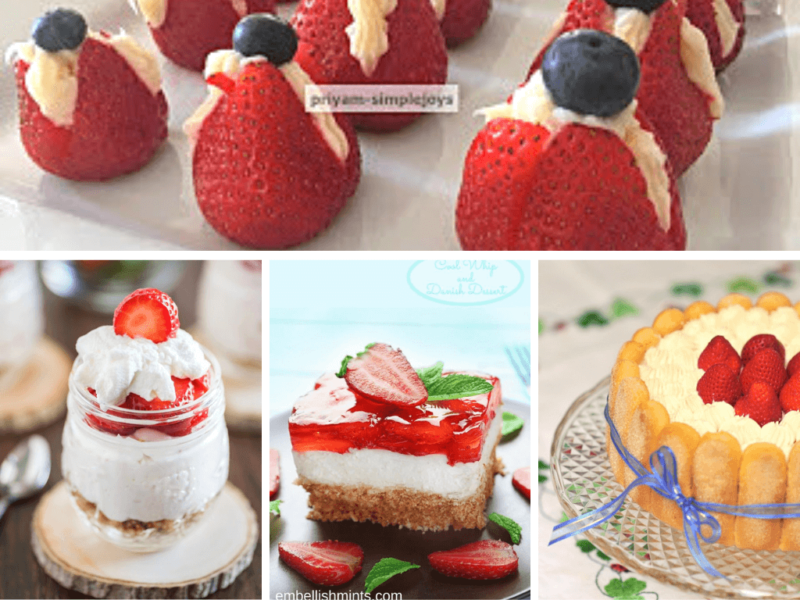 collage of no bake fresh strawberry desserts