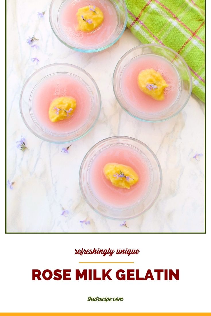 pink gelatin topped with lemon curd and purple flower