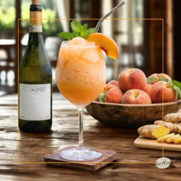 peach slushie with wine bottle, peaches and ginger