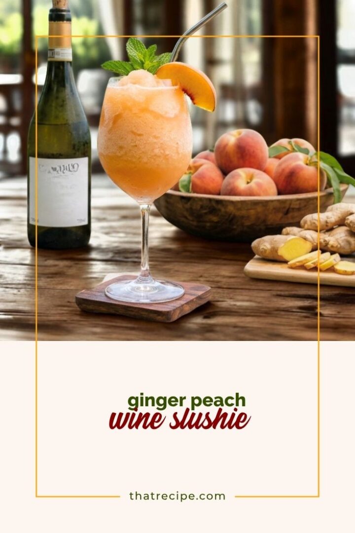 peach slushie with wine bottle, peaches and ginger