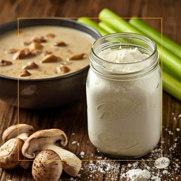 cream soup base mix in a jar with a bowl of soup