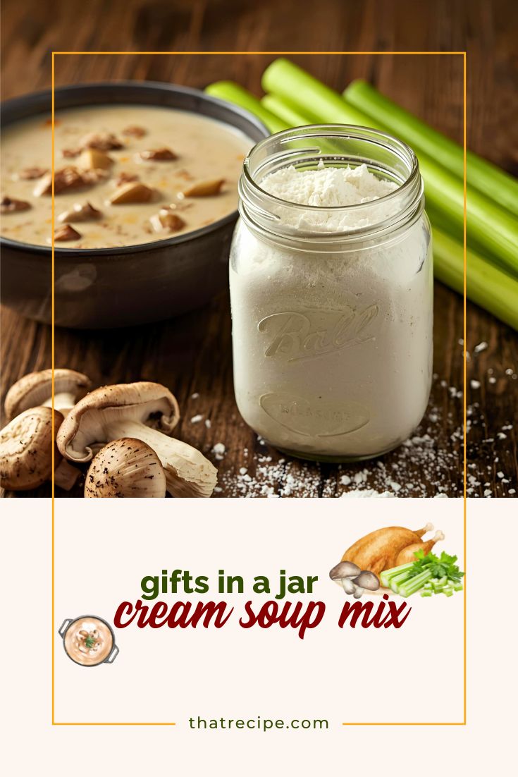 cream soup base mix in a jar with a bowl of soup