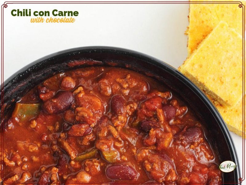 top down view of bowl of chili