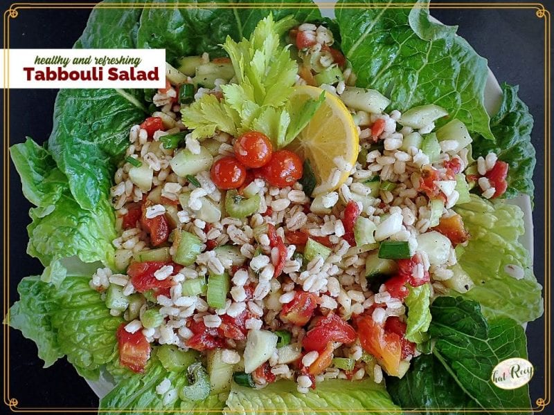 barley tabbouli salad on a bed of lettuce