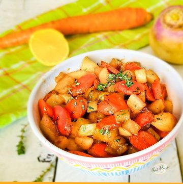 bowl of glazed carrots and turnips