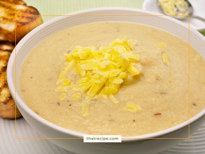 bowl of cheesy cauliflower soup