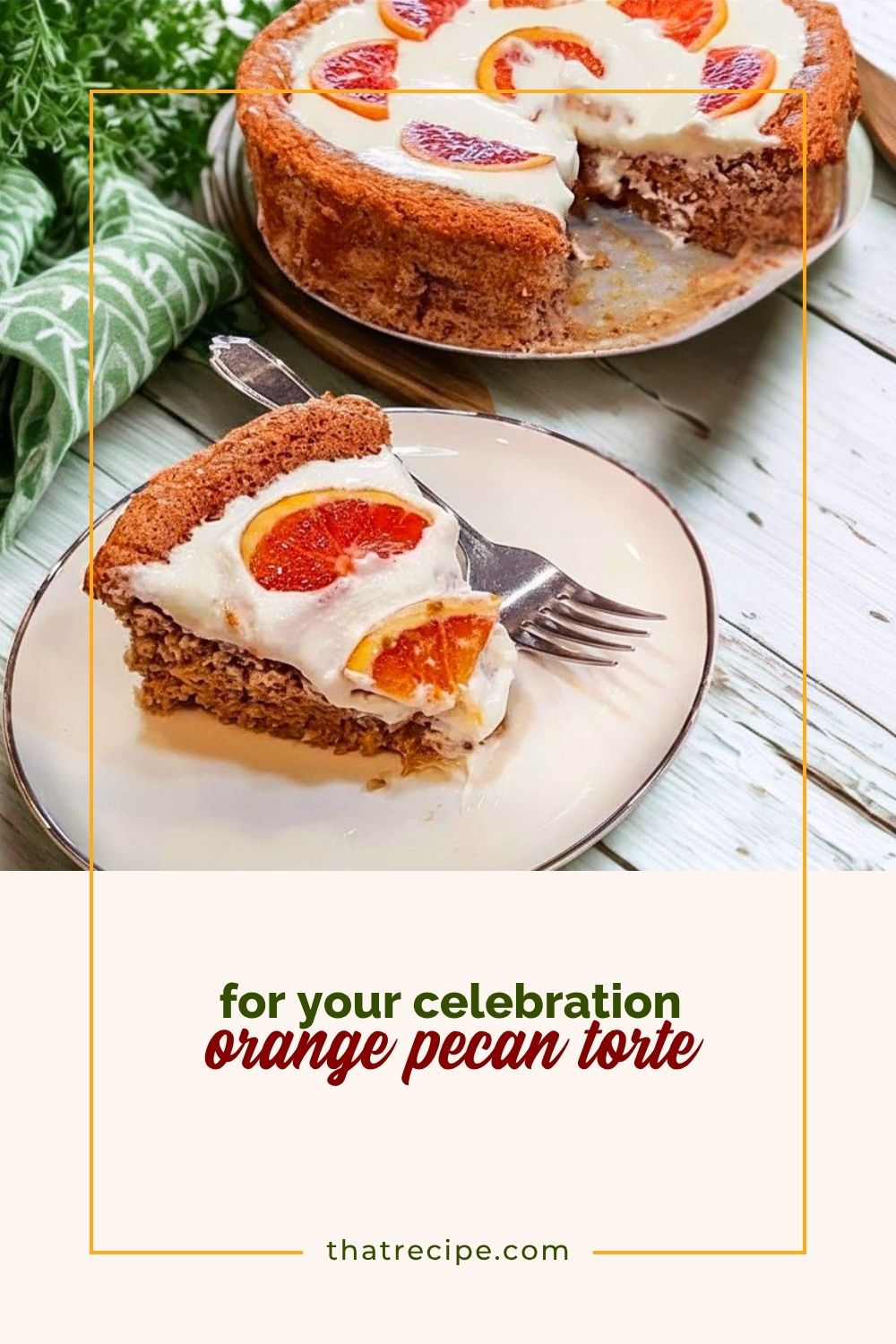 Nut torte with whipped cream and fresh orange slices