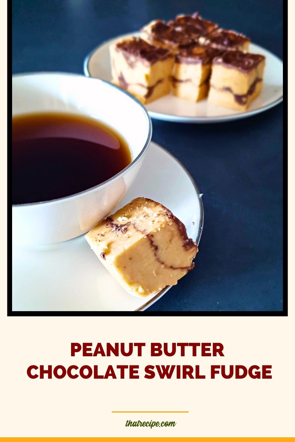 peanut butter chocolate fudge with a cup of coffee