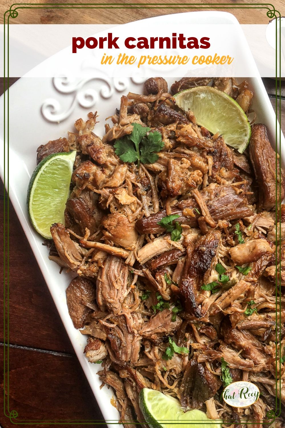 plate of pork carnitas with limes