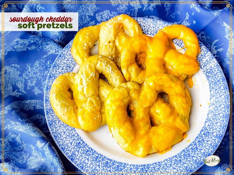 sourdough cheddar pretzels on a plate