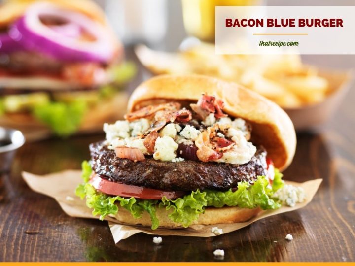 bacon and blue cheese burger on a table with fries