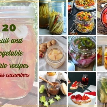 collage of pickle images with text overlay "20 fruit and vegetable pickles besides cucumbers"