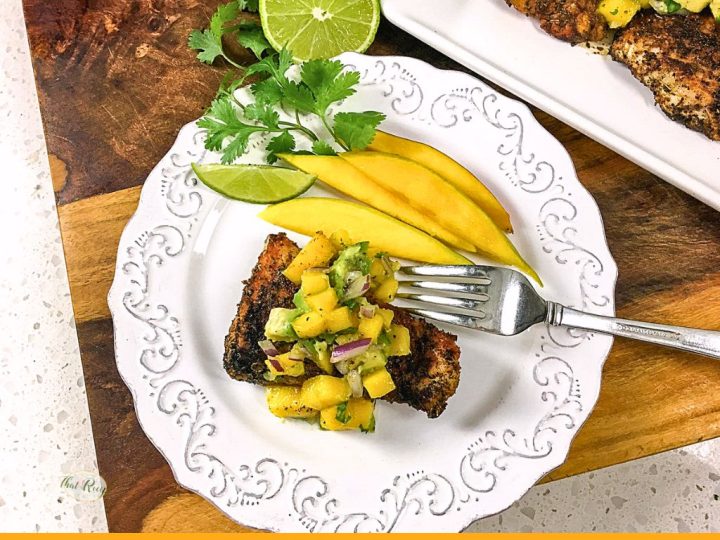blackened snapper topped with mango salsa