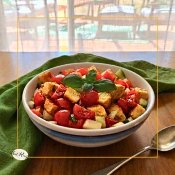 panzanella, Italian bread salad with tomatoes and cucumbers