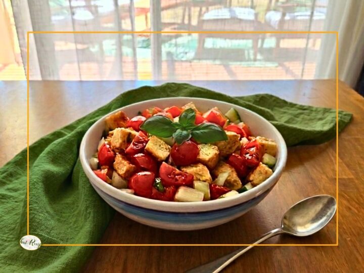 panzanella, Italian bread salad with tomatoes and cucumbers