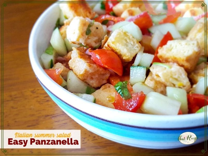 bowl of Panzanella with text overlay "Italian Bread Salad: Easy Panzanella"