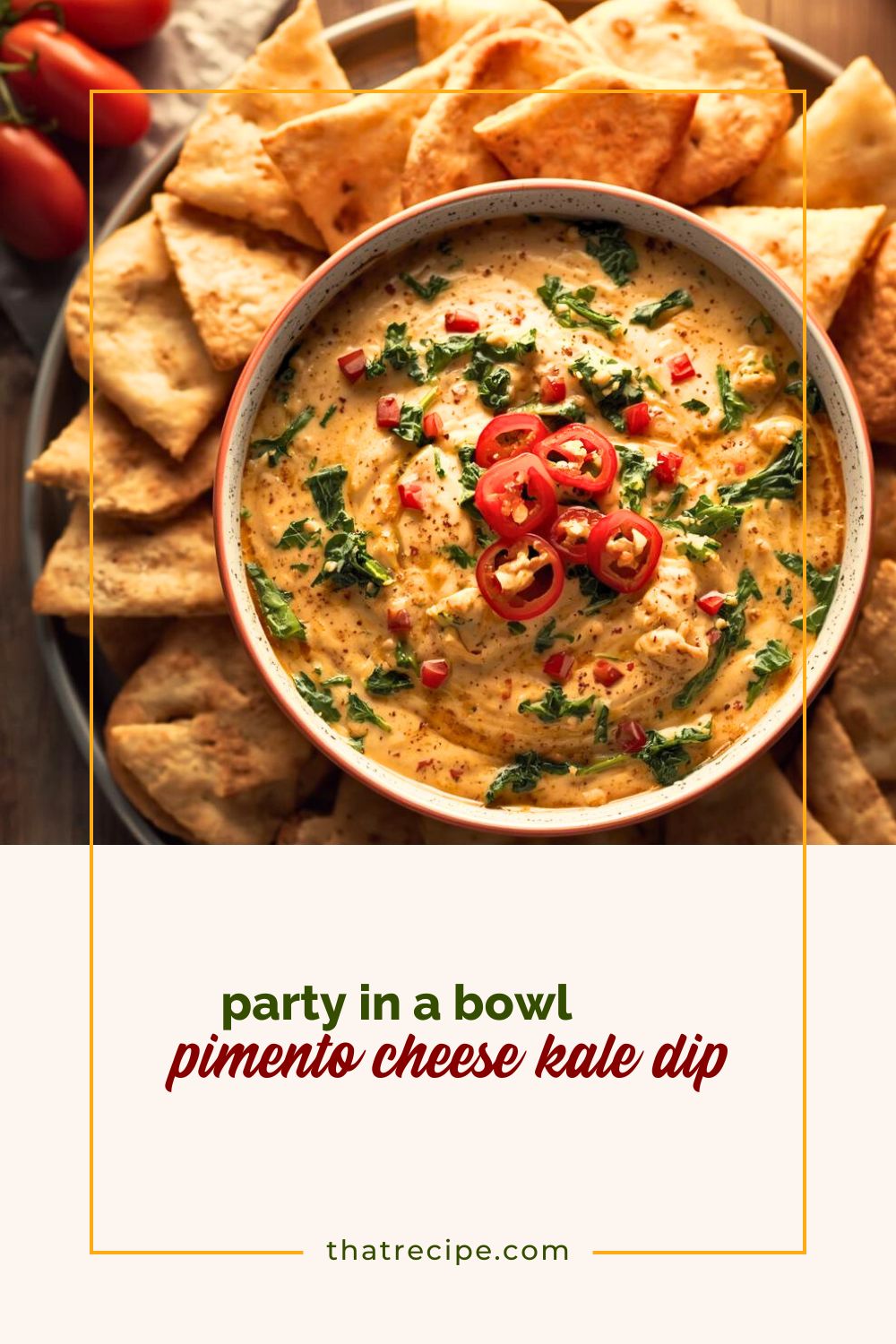 cheese dip with kale and red peppers