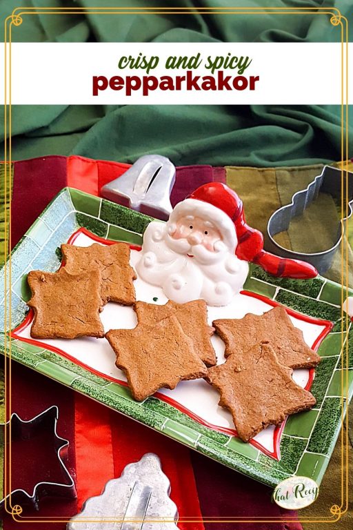 Santa tray with cookies on it and text overlay sweet and spicy Pepparkakor"