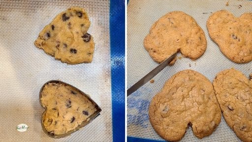 collage of heart shaped cookie dough process images