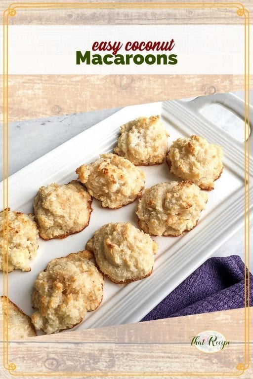 plate of cookies with text overlay "easy coconut macaroons"