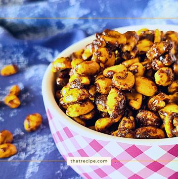 bowl of spiced honey roasted peanuts