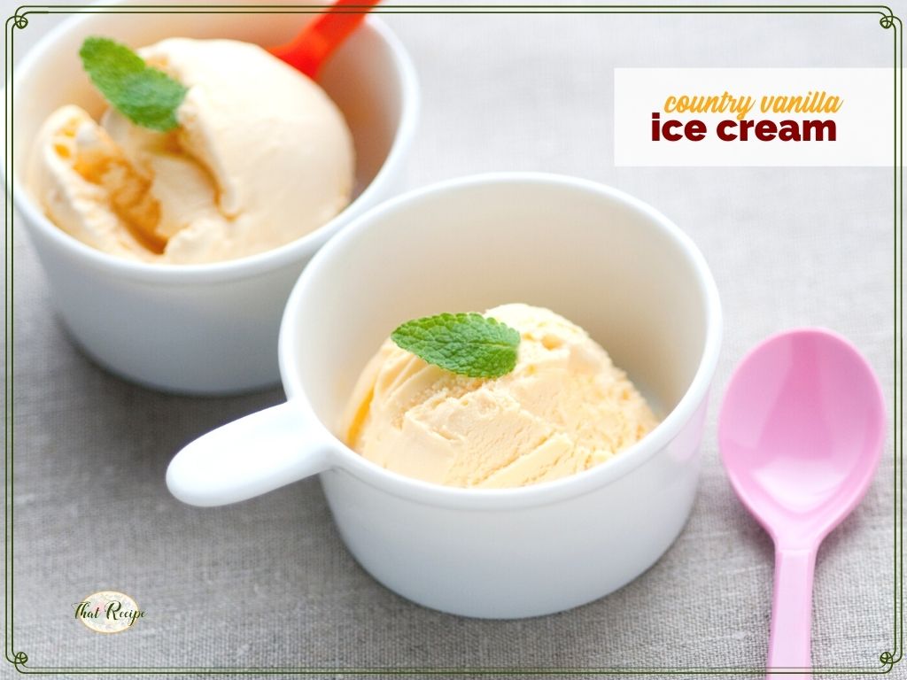 two bowls of ice cream with text overlay "country vanilla ice cream