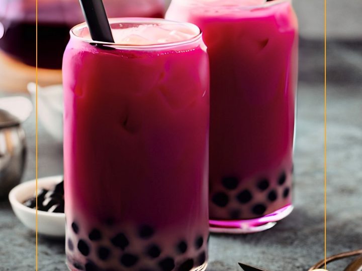 two glasses of cherry pineapple boba