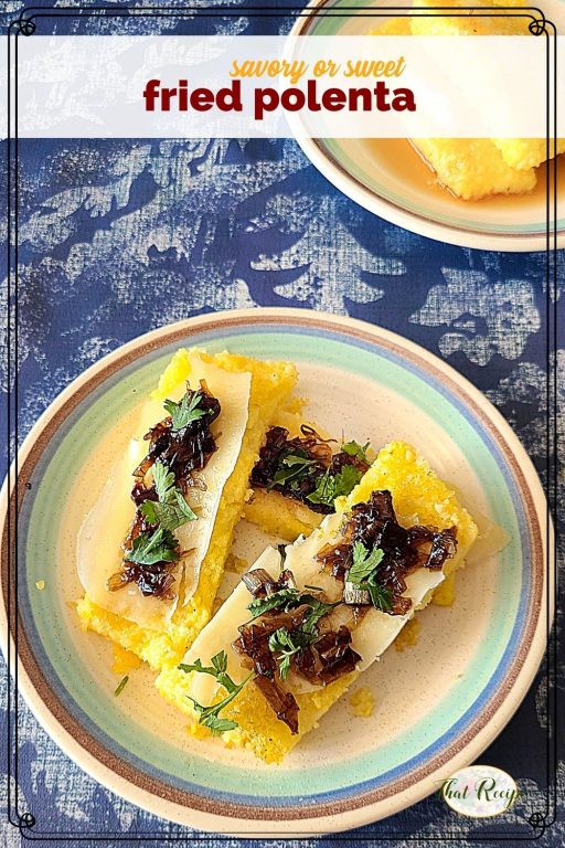 plates of fried polenta with various toppings