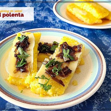 plates of fried polenta with various toppings