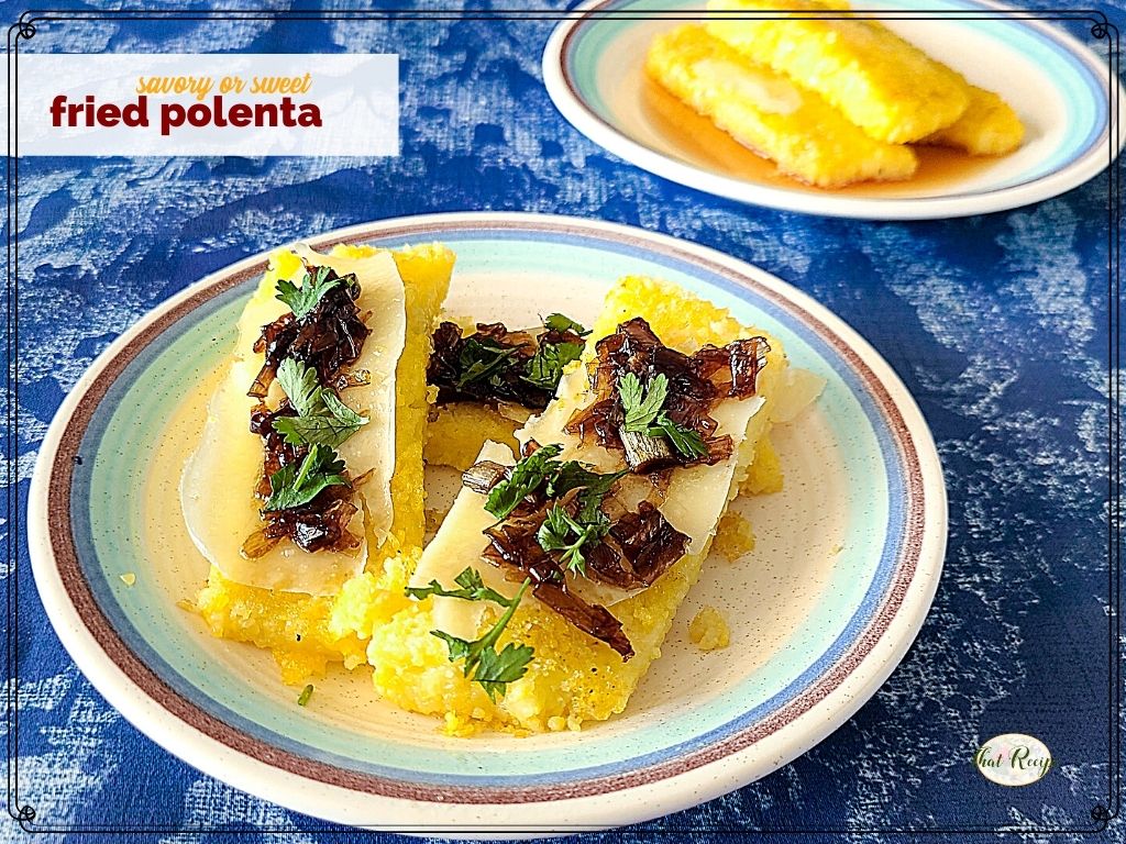 plates of fried polenta with various toppings