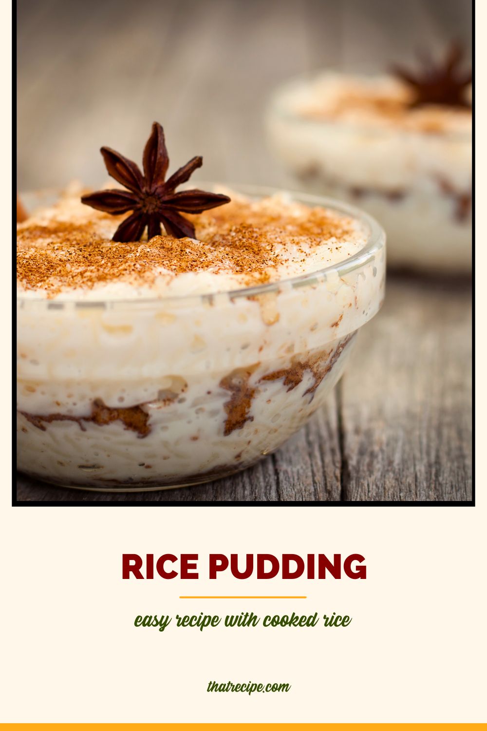 rice pudding in a bowl topped with nuts with text overlay "rice pudding with cooked rice"