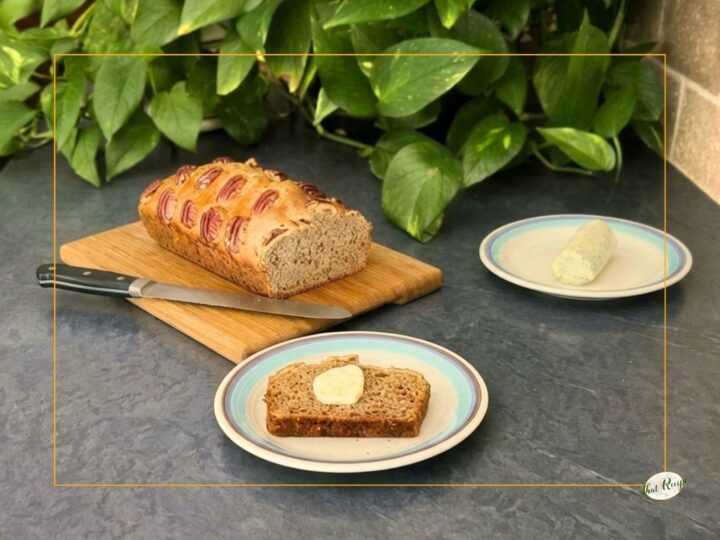 loaf of pecan butter bread with butter