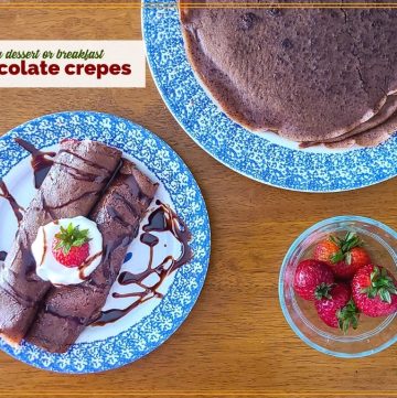 chocolate crepes with strawberries and whipped cream