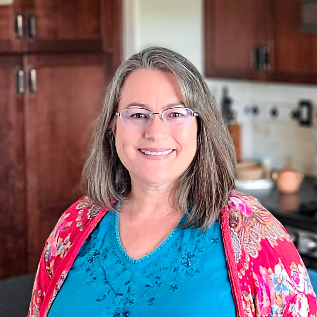 audrey humaciu in kitchen
