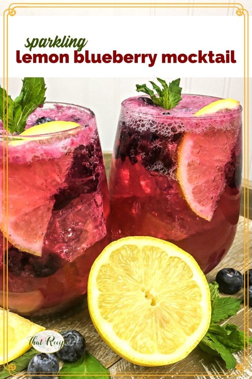 glasses of lemon blueberry punch with text overlay "sparkling lemon blueberry mocktail"