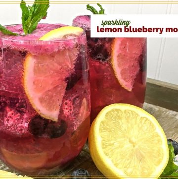 glasses of lemon blueberry punch with text overlay "sparkling lemon blueberry mocktail"