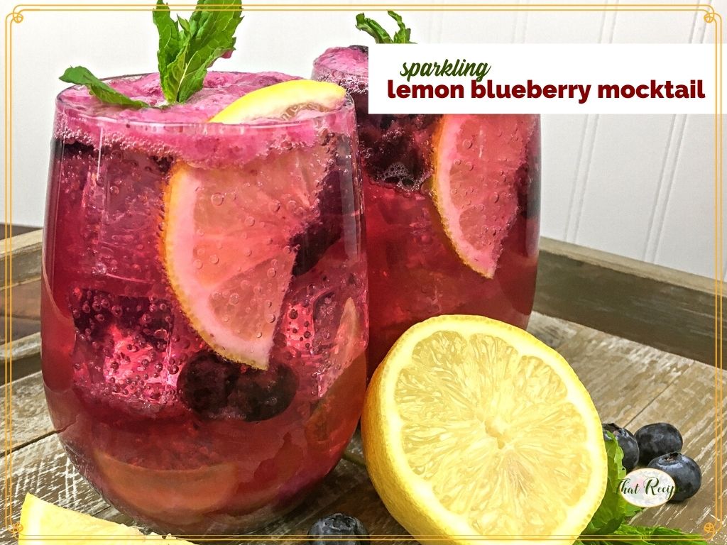 glasses of lemon blueberry punch with text overlay "sparkling lemon blueberry mocktail"