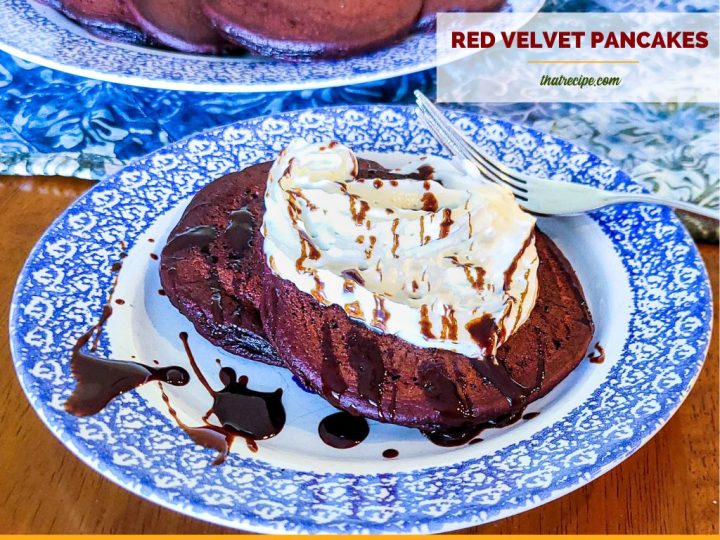 red velvet pancakes on a plate