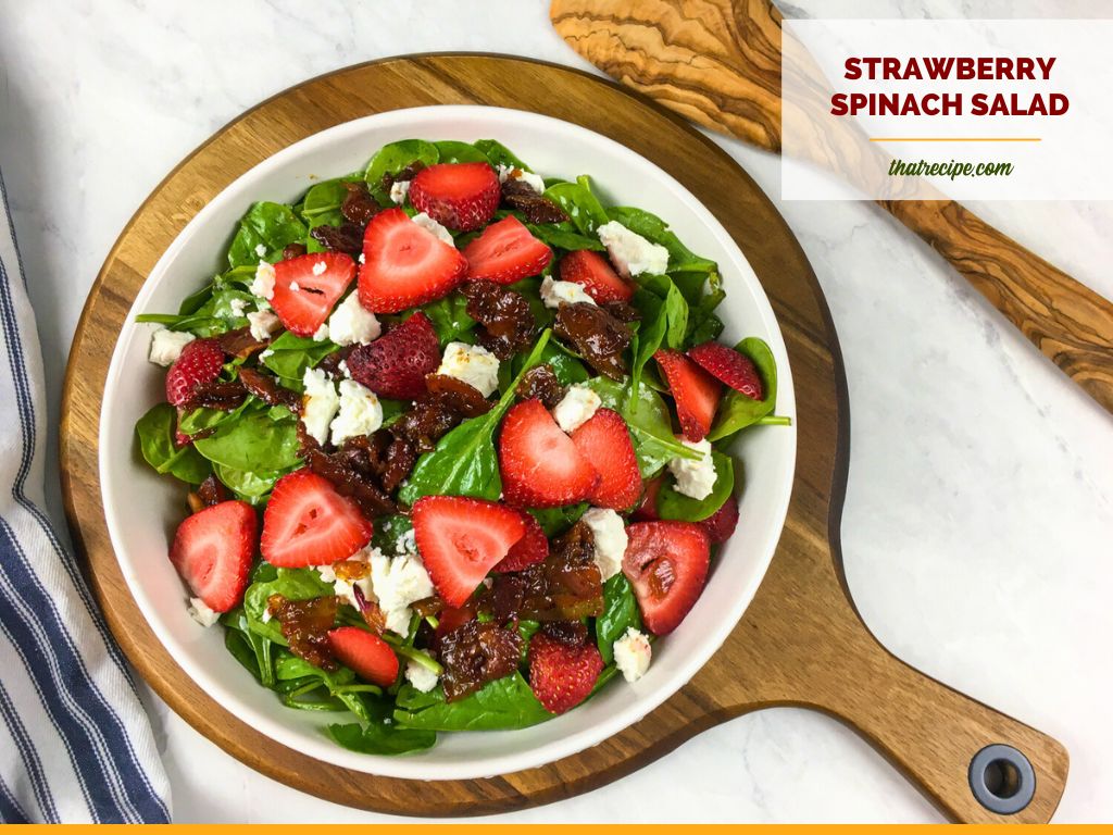 strawberry spinach salad in a bowl