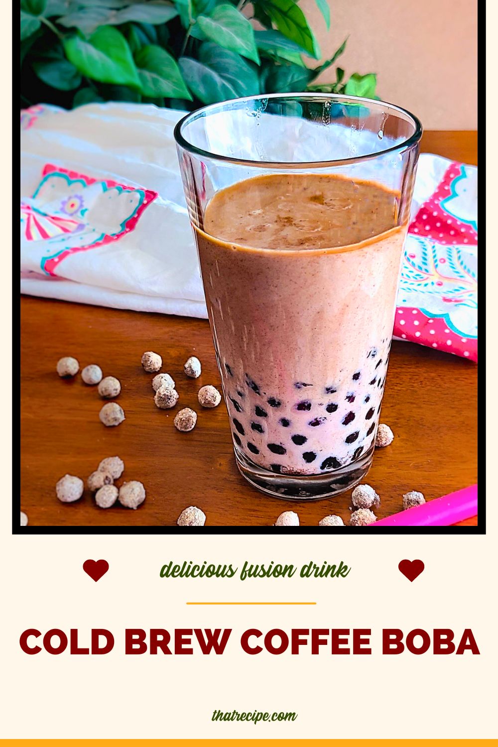 cup of cold brew coffee with boba pearls