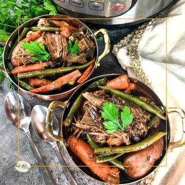 bowls of pot roast with meat and vegetables